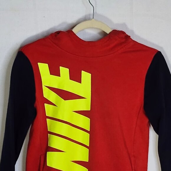 Nike Red Black LS Neon Yellow Logo Hooded Pull On Pocketed Cotton Poly Hoodie L - Picture 14 of 16